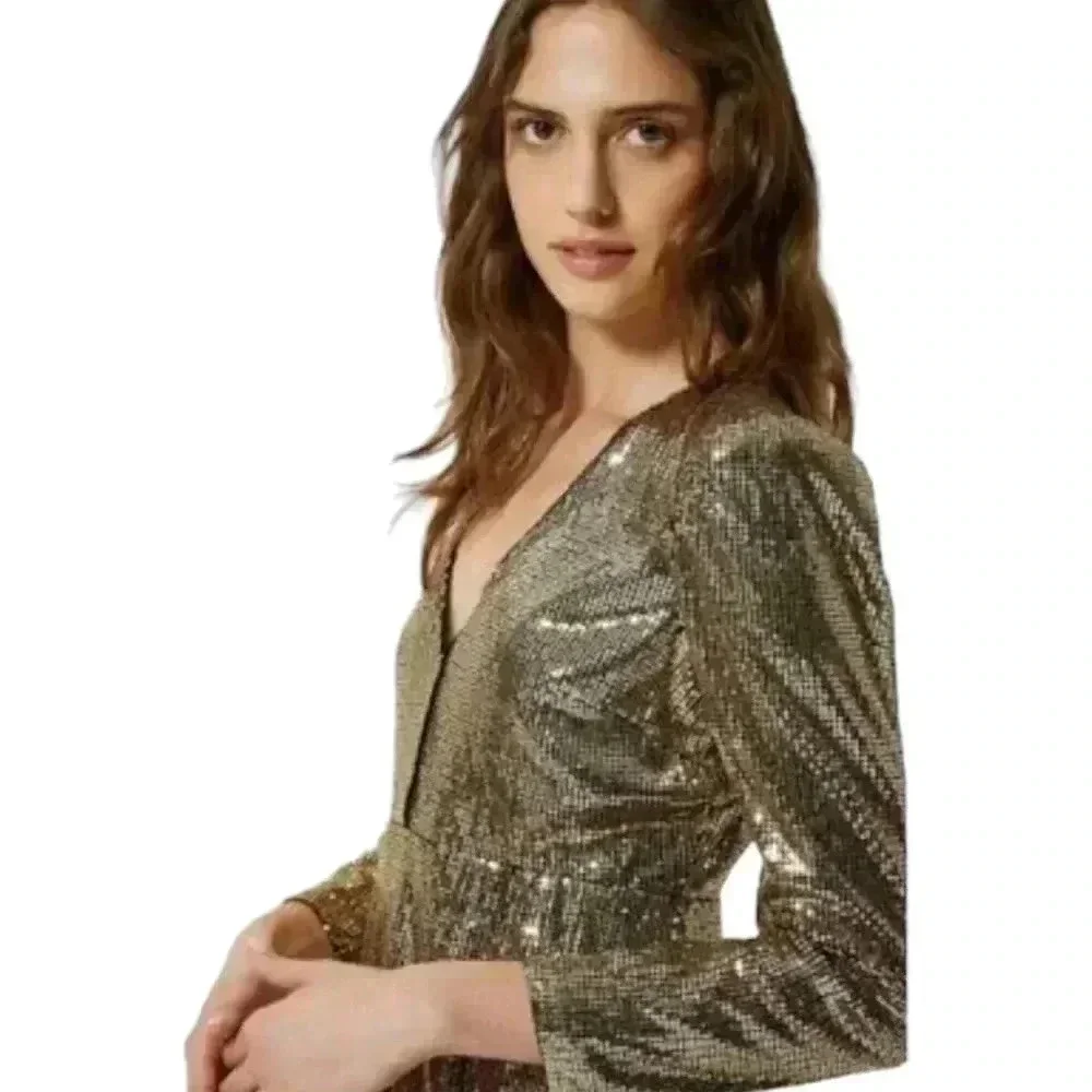 Rebecca Minkoff $248.00 Gold Sequin Sydney Dress, Size 10 Gold - Picture 4 of 12